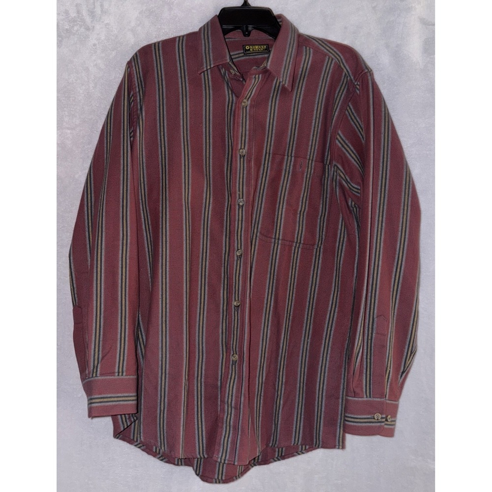 Vtg Oshkosh B'Gosh Men's Tall Medium Burgundy Striped Button Shirt 100% Cotton